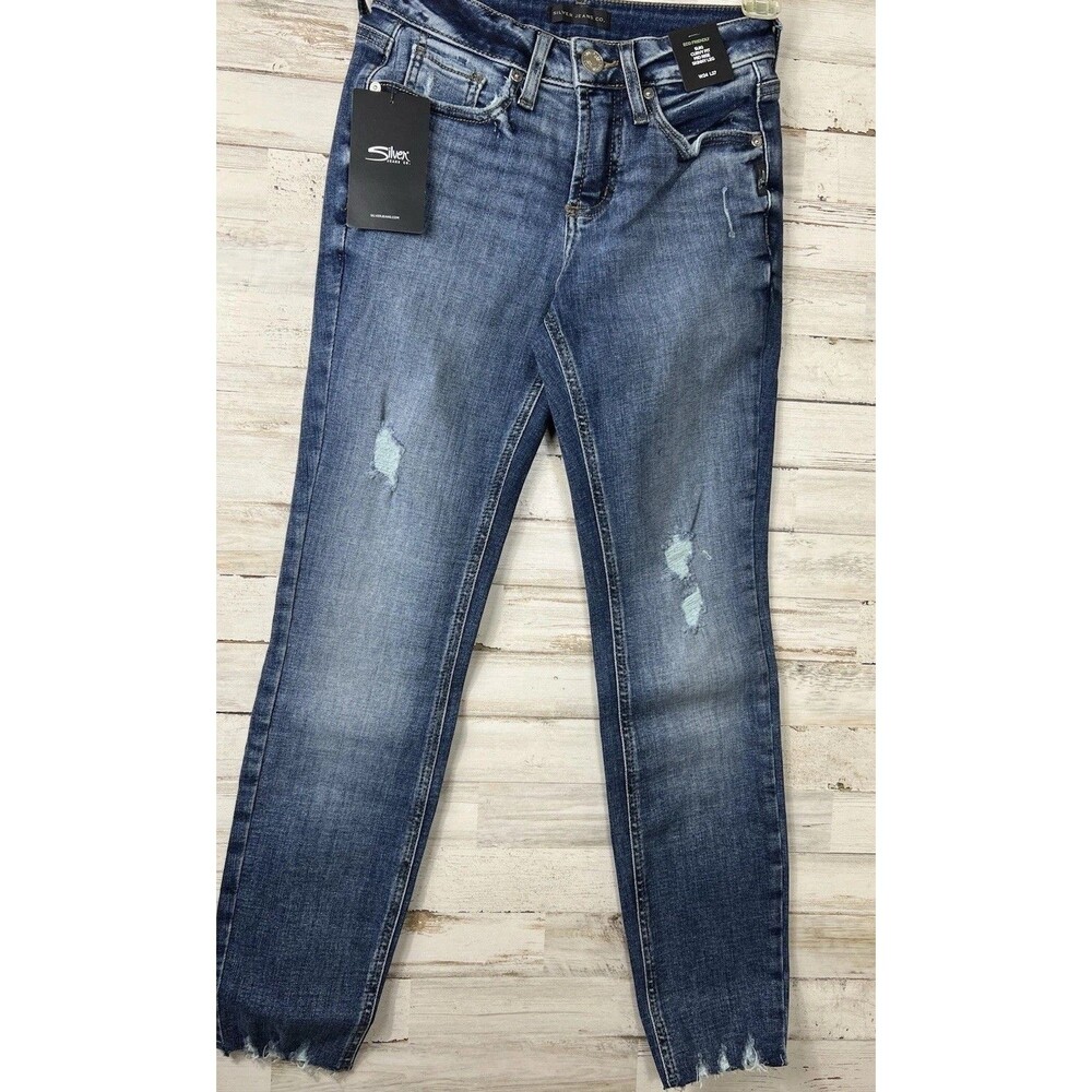 Silver Jeans Women's Suki Mid-rise Skinny Leg Distressed. Sz 00 Waist Sz 24.
